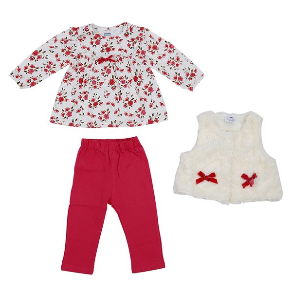 

baby girl одежда set цветочные tops + красные штаны + белый жилет детская одежда наборы - 24м, White