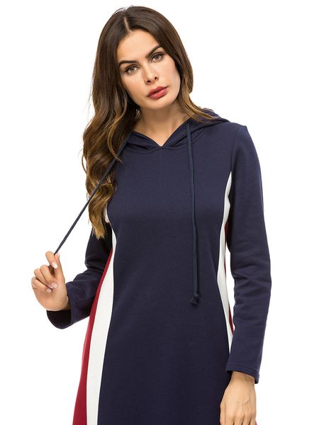

mc207328 contrast color stitching sleeve hooded muslim women abaya dress kaftan robe longue long musulman, Red