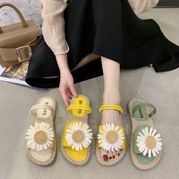 

two weare beach sandal woman flat sandals black shoes for women summer heels 2020 women's flower beige female sale