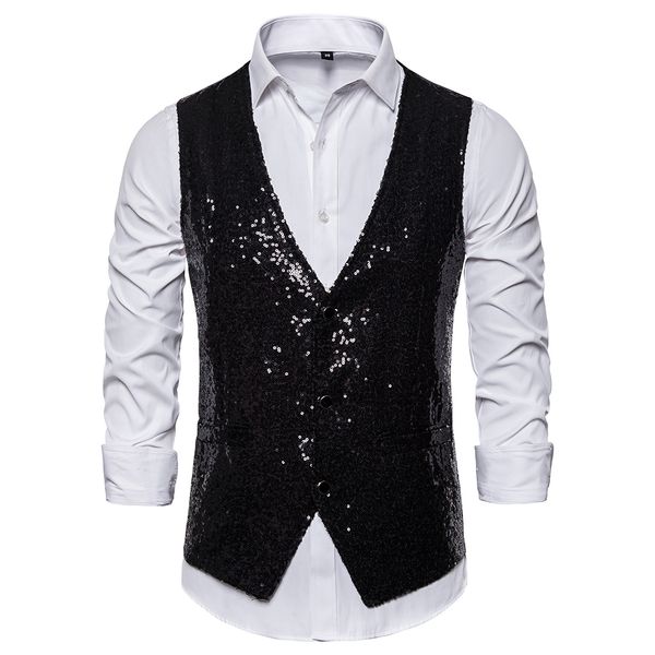 

2019 autumn men fashion sequin blazers vest gliter suit vest nightclub dj stage shiny gold sequin bling glitter size s-xxl, Black;white
