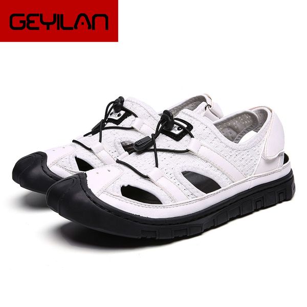 

summer classic men soft sandals comfortable men summer shoes leather sandals big size soft roman shoes, Black