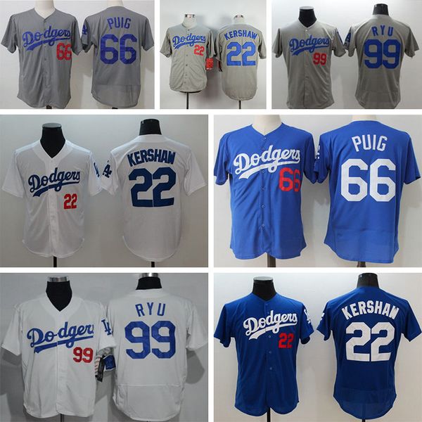 

Whole ale lo 66 puig angele 22 ker haw dodger 99 ryu white blue gray men home cool jer ey