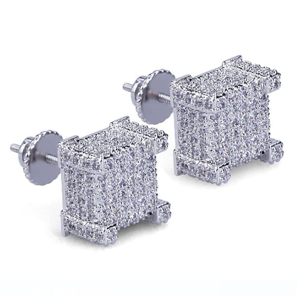 

box cz micro pave gold silver bling bling серьги hip hop iced out big square плазменный блок screw назад серьги стержня для мужчин и женщин, Golden;silver