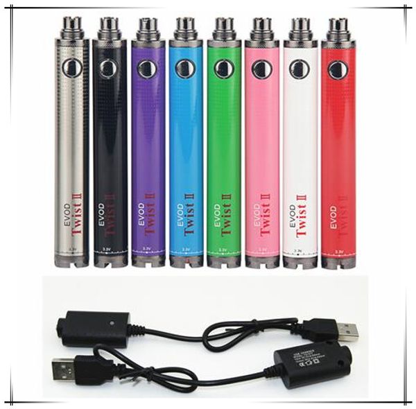 EVOD Twist 2 II Vape Pen VV eGo E Cig Batteria 1600 mAh Vaping + Caricatore USB