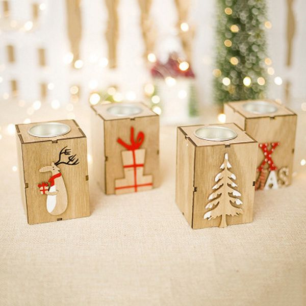 

christmas decorations for home wood candle holders tealight candlesticks lantern vintage new year decor gifts party supplies