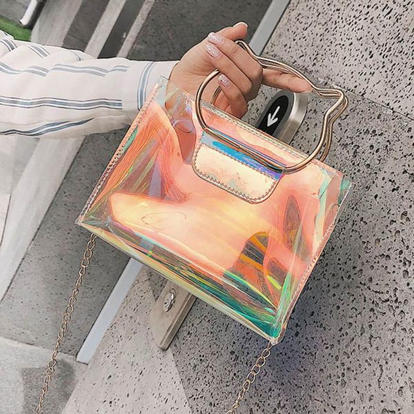 

women laser shoulder bag holographic handbag mini chain messenger bag cat handbag flap bags female 2020 crossbody handbags