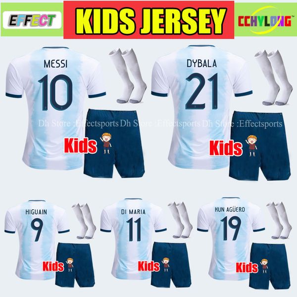 

kids jersey 2019 argentina soccer kit youth boys child full sets copa america 2020 messi dybala higuain camisetas de futbol football shirts, Black