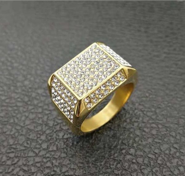 

the latest pop personality european and american chaozhou night club hip-hop ring titanium steel color-preserving gold-plated diamond boutiq, Golden;silver