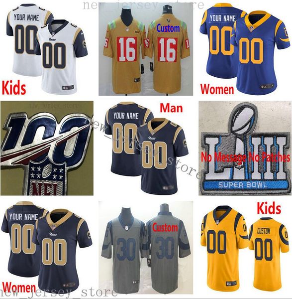 

custom losangelesramsfootball jersey mens women youth kids blue white yellow jerseys message number and name on the order, Black;yellow