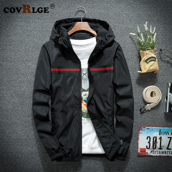 

covrlge spring autumn thin windbreaker jacket men jaqueta masculina slim fit young men hooded bomber college jacket mwj142, Black;brown