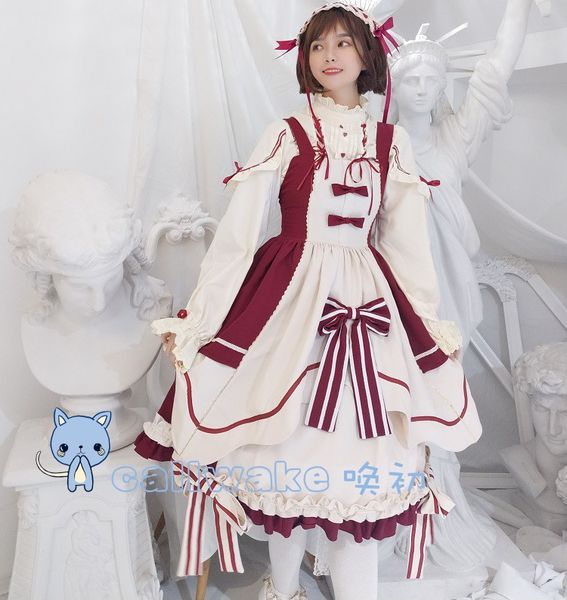 

japanese sweet lolita dress vintage lace bowknot princess victorian dress kawaii girl gothic lolita jsk loli cos, Black;red