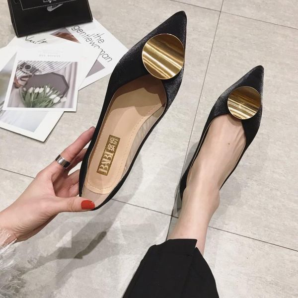 

luxury blue rose gold black velvet women flats pointed toe shallow girl loafers gold metallic buckle slip on shoes woman 2019