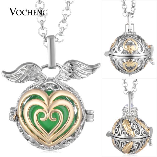 

10pcs/lot vocheng mexican oil diffuser locket chime pendant necklace copper metal with stainless steel chain 7 styles va-320*10, Silver