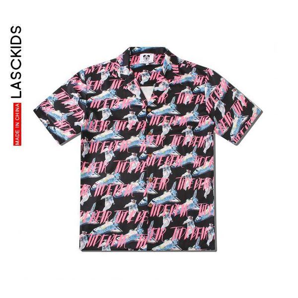 

lasckids male shirt printed summer short sleeve beach men casual hawaiian shirts kl003, White;black