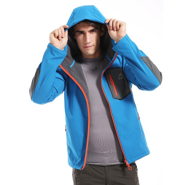 

saenshing waterproof softshell jacket men thermal camping jacket hiking outdoor jackets breathable windproof sport coat male, Blue;black