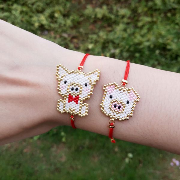 

fairywoo pig pig bracelet miyuki bracelets for women cute pendant bangles red rope accessories lucky fashion jewelry wholesale, Golden;silver