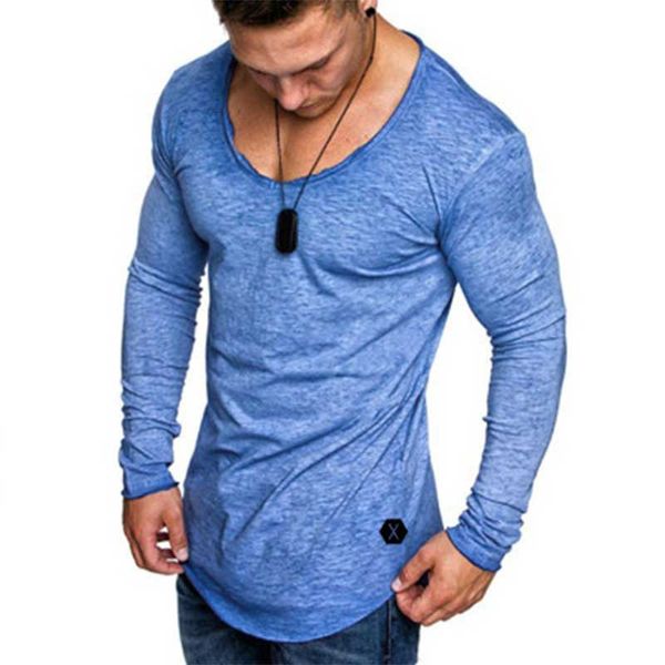 

2019 spring summer men t shirts cotton o neck long sleeved tshirt men casual solid blue green male tee shirt plus size xxxl, White;black