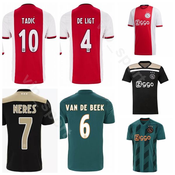 

2019 2020 ajax soccer 9 huntelaar jersey 25 dolberg 7 neres 4 de ligt 14 cruyff 10 tadic 22 ziyech football shirt kits, Black;yellow