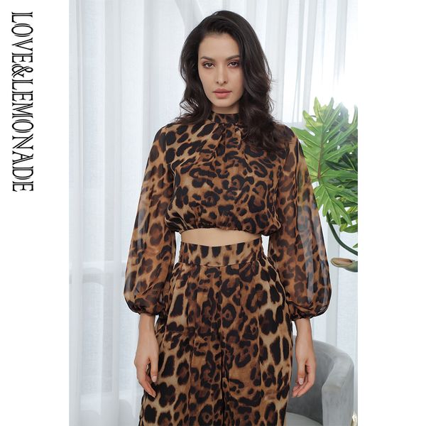 

love&lemonade stand lantern sleeve leopard chiffon blouse lm81500, White