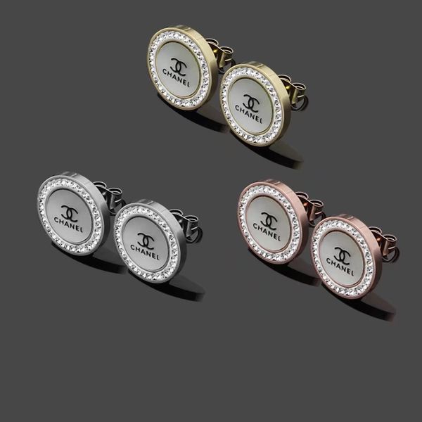 

Famou brand jewelry tainle teel ilver gold ro e cla ic hell diamond letter tud earring de ign tud for girl women