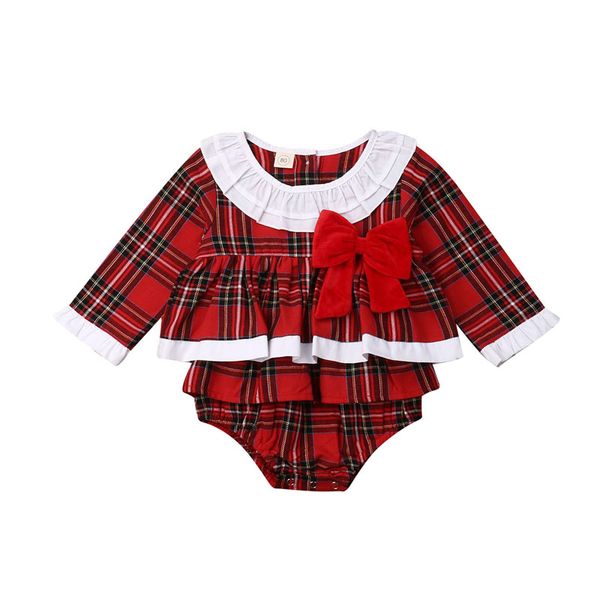

focusnorm xmas toddler baby girl christmas bodysuit petals long sleeve patchwork plaid dress jumpsuit autumn outfit clothes, Blue
