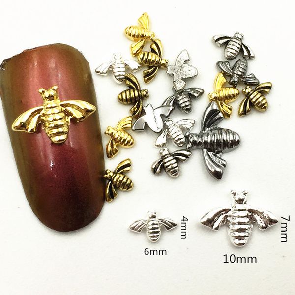 

50pcs/pack japan metal 3d nail art decoration alloy kawaii bee nail accessories diy charm styling tools supplies, Silver;gold