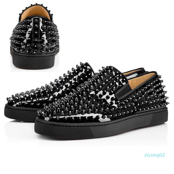 

mens designer red bottoms studded spikes flats shoes online womens party lovers genuine leather sneakers size 36-47 z02, Black
