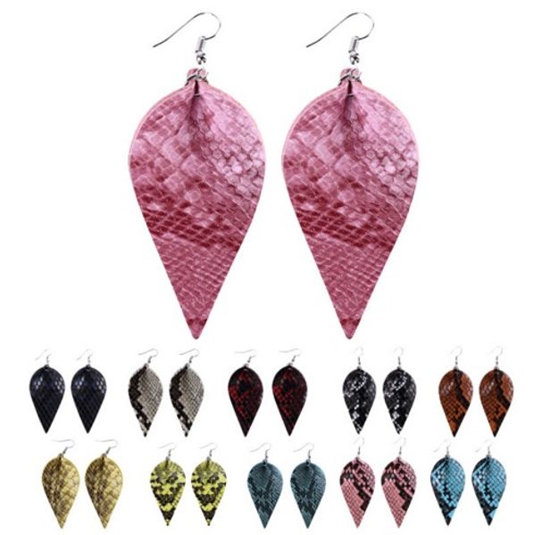 

snake skin leather earrings -light weight leather leaf petal dangle earrings for girls & ladies, Silver