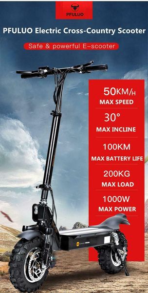 

pfuluo x-11 smart electric scooter 48v 1000w motor kickscooter 3 battery types, Silver;blue