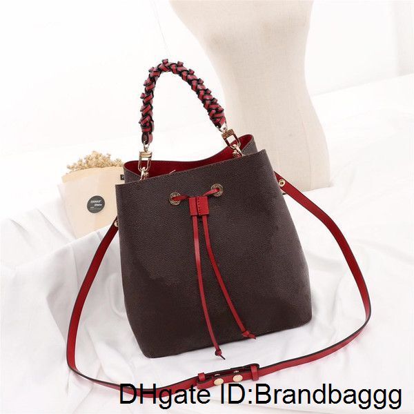 

2020 new neonoe woven handle bucket purse handbags shoulder bag tote printing flowers shopping bag real leather messenger crossbody bag