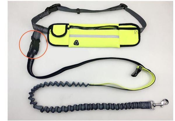 

hands elastic dog leash adjustable padded waist reflective running jogging walking pet lead belt with pouch bags
