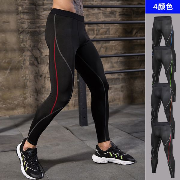 

compression pants mens running tights fitness workout yoga pants long slim trousers gym training leggings men sports trousers, Black;blue