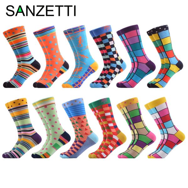 

sanzetti 12 pairs/lot funny casual chaussette homme crew dot stripe colorful men's dress socks combed cotton happy socks, Black