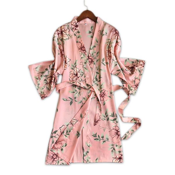 

fresh floral satins silk bathrobes women kimono robes dressing gown fashion delicate pink floral women home robes, Black;red