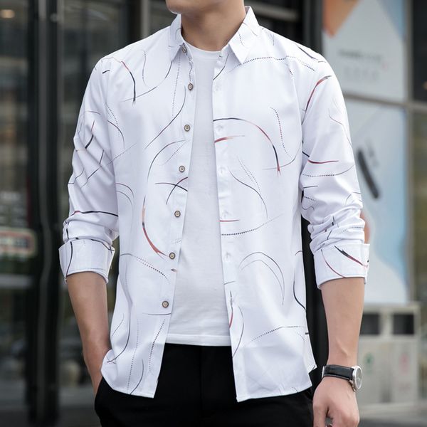 

2019 large size male autumn long sleeve flower shirt model figure, White;black