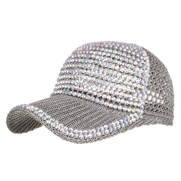 

fashionable women's polyester rhinestone baseball cap rhinestones sun visor hat women beach adjustable hip hop baseball cap hat, Blue;gray