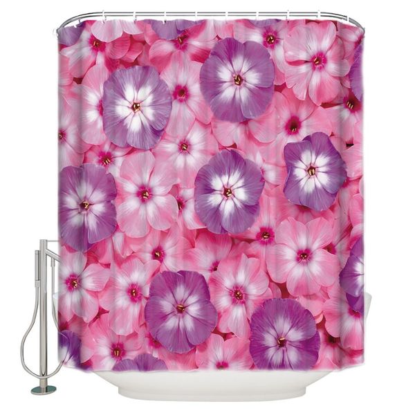 

pink flower background closed polyester fabric bathroom shower curtain set with hooks