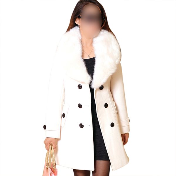 

new fur coat women elegant slim double-breasted trench parka faux fur winter coat jackets white manteau femme hiver, Black