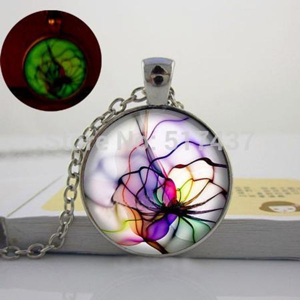 

glowing necklace geometric abstraction necklace, abstract jewelry, geekery jewelry, abstract geometric charm glow in the dark, Silver