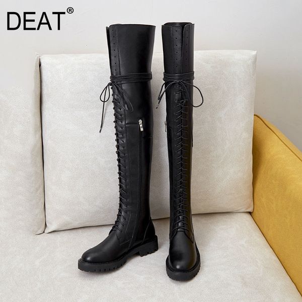 

deat] 2019 round toe bandage zipper black casual personality pu leather women long tube boots new autumn winter fashion 10f309