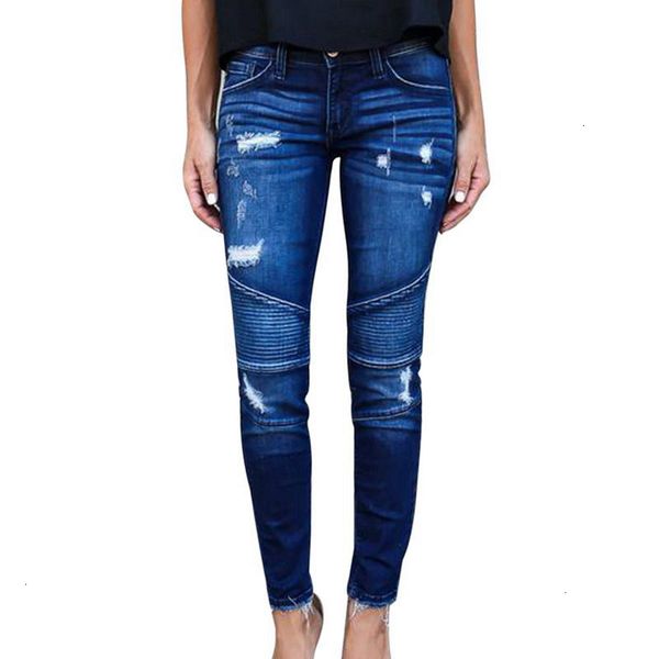 

women denim jeans women pants new womens motorcycle biker jeans hole ripped stretch skinny pencil pants female slim fit trousers jeans, Blue