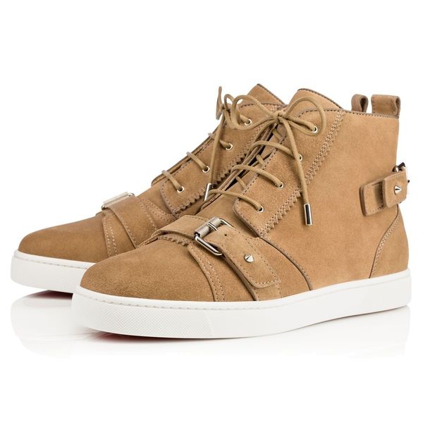 

three color franch red bottom sneaker mono strap suede sneakers highgenuine leather with ziper shoes black khaki blue t07