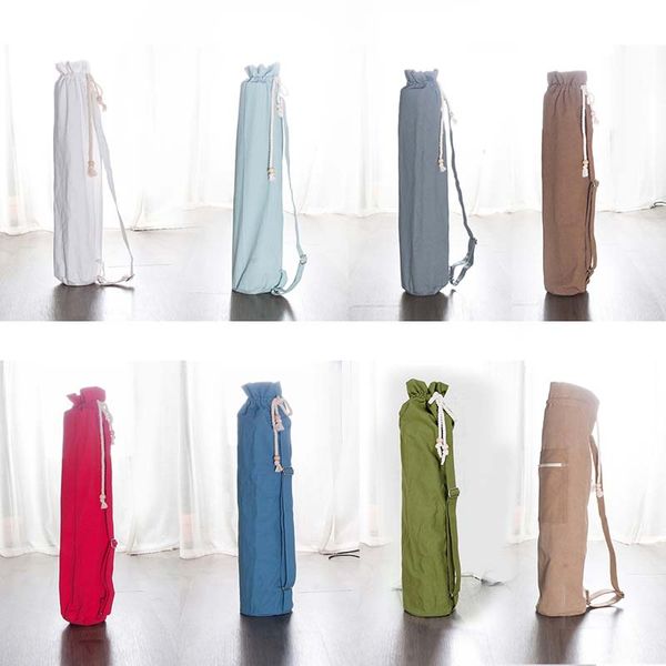 

cotton canvas yoga mat bag large size fitness gym bag adjustable shoulder strap women's sports with pocket training backpack