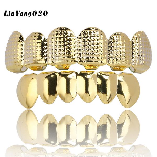 

hip hop men's 6 & bottom teeth gold silver color false teeth grillz set bump lattice dental grills for women body jewelry, Black