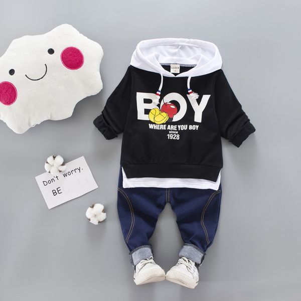 

kid clothes sets baby boy cotton sports hooded t shirt sweatshirt + pants children boys kids casual suits, White