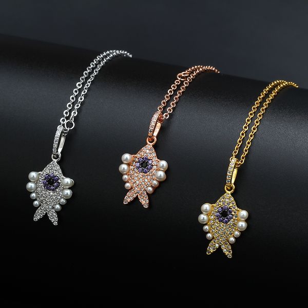 

meibeads 1pc cz crystal fish charms pendant necklace for women jewelry zircon necklace collier femme, Silver