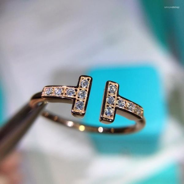 

известная марка кольцо 925 серебряных позолоченные кольца с алмазными инкрустированным открытием женщин банкета партии подарка ювелирных изд, Silver