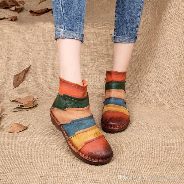 

shoe martin boots genuine leather ankle shoes vintage casual shoes brand design retro handmade women boots lady, Black