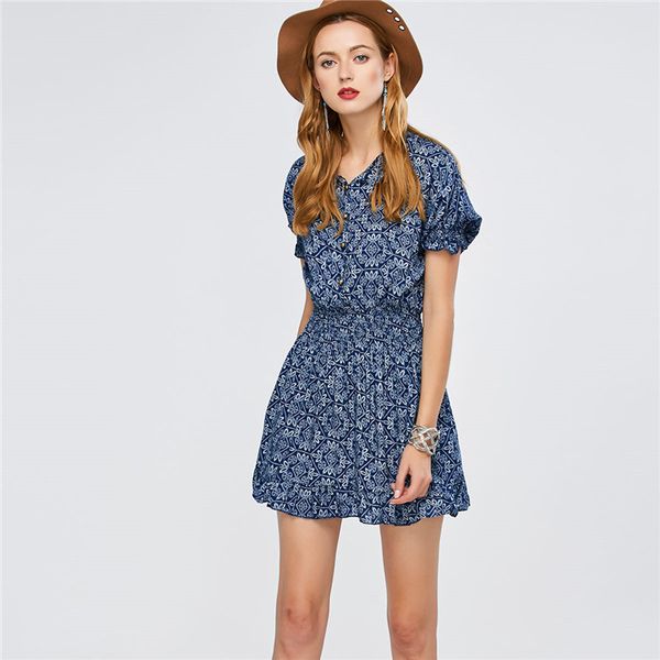 

2020 summer asian new european and american v-neck short-sleeved slim small floral chiffon dress female was thin
