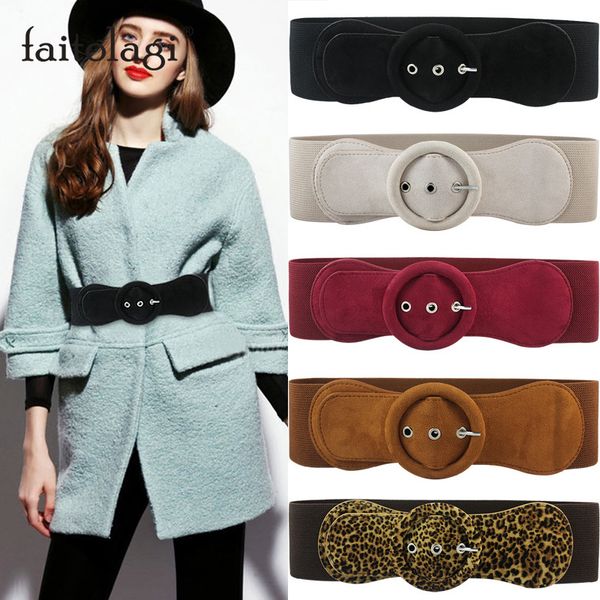 

elastic stretch wide belts for women circle rings ladies wasit belt for dress coat black brown female corset belt strap